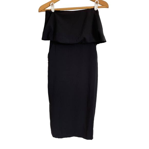 Lulus Lots of Love Black Strapless Midi Dress ruffle pockets solid sexy Sz XS - Picture 1 of 7